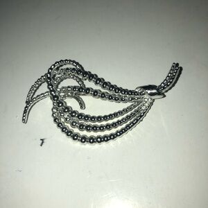 Vintage Silver Leaf Brooch with Sparkling Design - scarf, shawl, barrette -